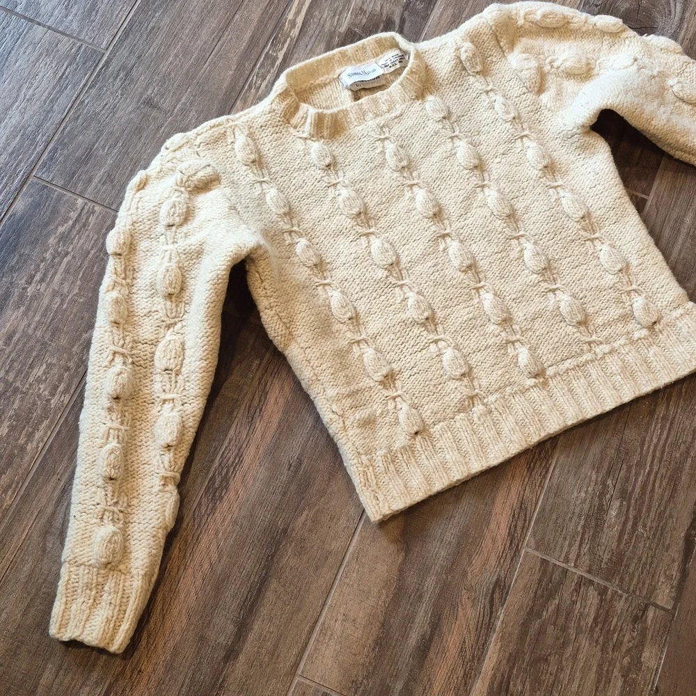 Vtg Neiman Marcus 100% Wool 3/4 Puff Sleeve Knit Sweater, XS - Picture 2 of 16